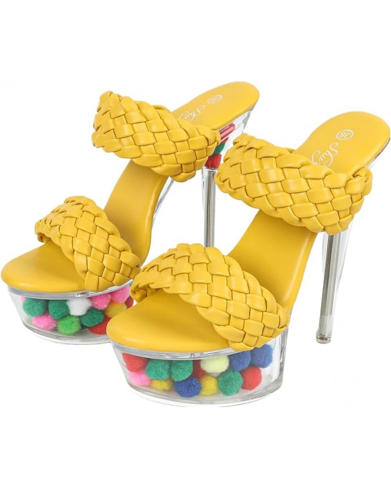 Cute Ball Clear Platform Stiletto Heels with Braided Straps Yellow $28.51 Sandals