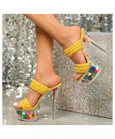 Cute Ball Clear Platform Stiletto Heels with Braided Straps Yellow $28.51 Sandals