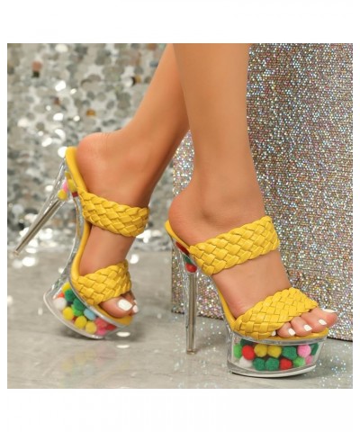 Cute Ball Clear Platform Stiletto Heels with Braided Straps Yellow $28.51 Sandals