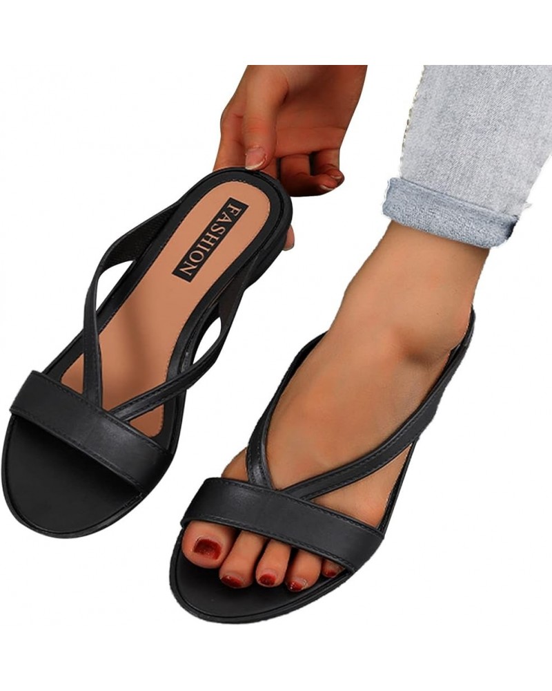 Wedge Slides for Women, Women's Slip on Low Wedge Sandal Flat Open Toe Comfort Backless Walking Casual Beach Sandal Solid Fas...