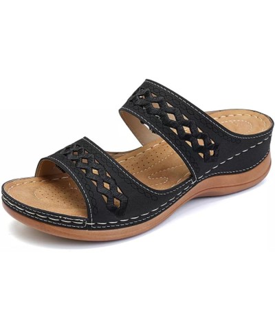 Wedges Summer For Women Sliders Women's Shoes Slip Shoes Strap Fashion Slippers On Slip on Shoes for Women Sandals Black $16....