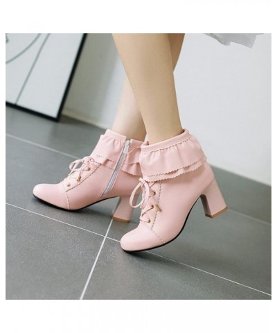 Ankle Boots for Women Classic Closed Toe Short Booties Ladies Sweet Lace Up Block High Heels Side Zipper Lolita Bootie Shoes ...