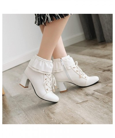 Ankle Boots for Women Classic Closed Toe Short Booties Ladies Sweet Lace Up Block High Heels Side Zipper Lolita Bootie Shoes ...