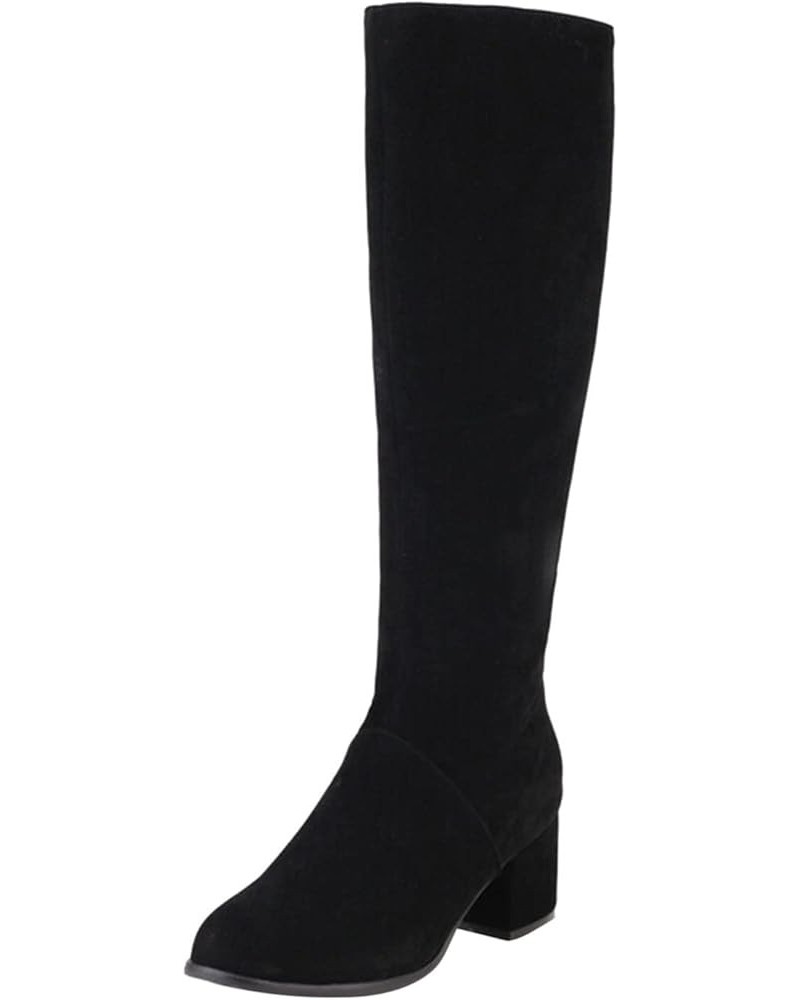 Ladies Fashion Solid Color Chunky High Heel Side Zipper Long Knee Boots Women's Thigh High Boots Size 11 Wide Black $23.70 Ox...