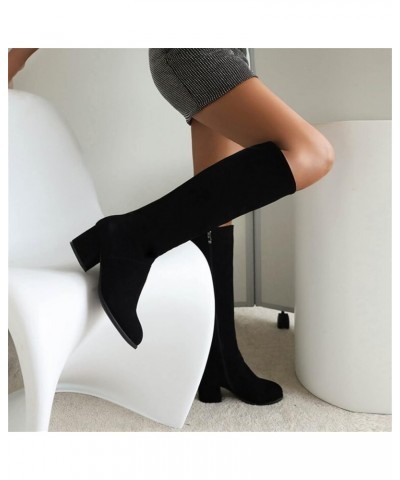 Ladies Fashion Solid Color Chunky High Heel Side Zipper Long Knee Boots Women's Thigh High Boots Size 11 Wide Black $23.70 Ox...