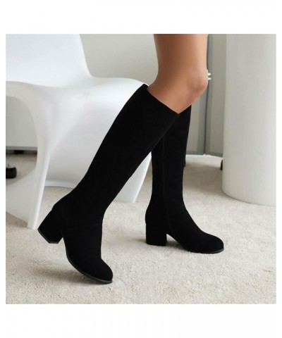 Ladies Fashion Solid Color Chunky High Heel Side Zipper Long Knee Boots Women's Thigh High Boots Size 11 Wide Black $23.70 Ox...