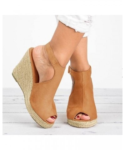 Women's Sandals Ladies Fashion Solid Buckle Shoes Strap Casual Roman Wedges Flat Tie up Sandals for Women Khaki $18.02 Sandals