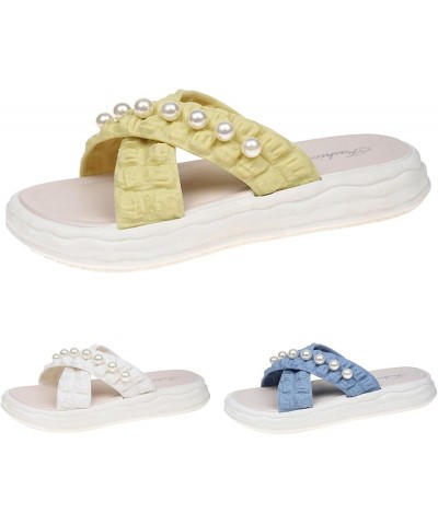 Sandals Women Summer Casual Pattern Simple Pearl Decoration Thick Sole Flat Bottom Comfortable Summer Beach White $17.54 Sandals