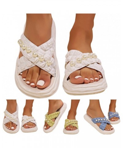 Sandals Women Summer Casual Pattern Simple Pearl Decoration Thick Sole Flat Bottom Comfortable Summer Beach White $17.54 Sandals