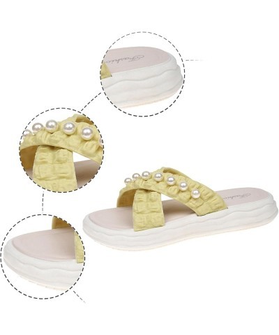 Sandals Women Summer Casual Pattern Simple Pearl Decoration Thick Sole Flat Bottom Comfortable Summer Beach White $17.54 Sandals