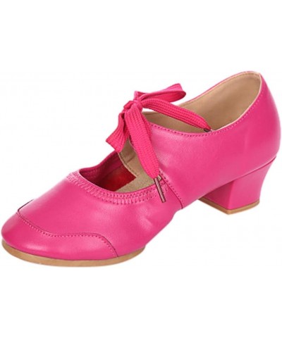 Women's Leather Tap Shoe Latin Dancing Shoes Mid Heel Character Ballroom Wedding Ballet Dance Shoe for Women Hot Pink $13.67 ...