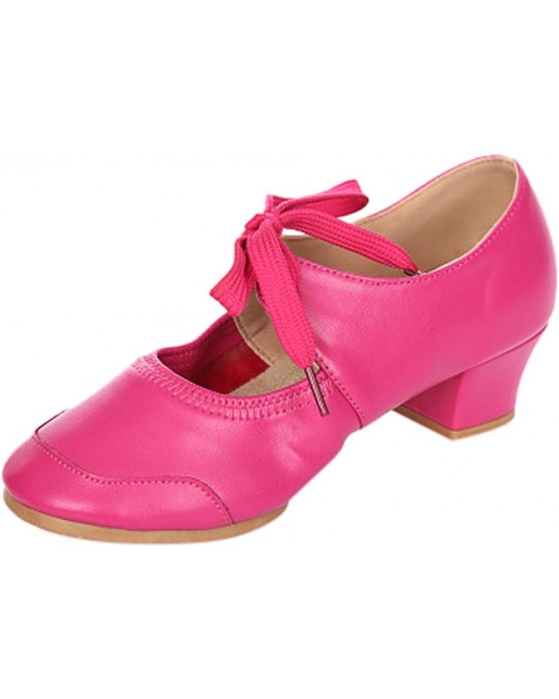 Women's Leather Tap Shoe Latin Dancing Shoes Mid Heel Character Ballroom Wedding Ballet Dance Shoe for Women Hot Pink $13.67 ...