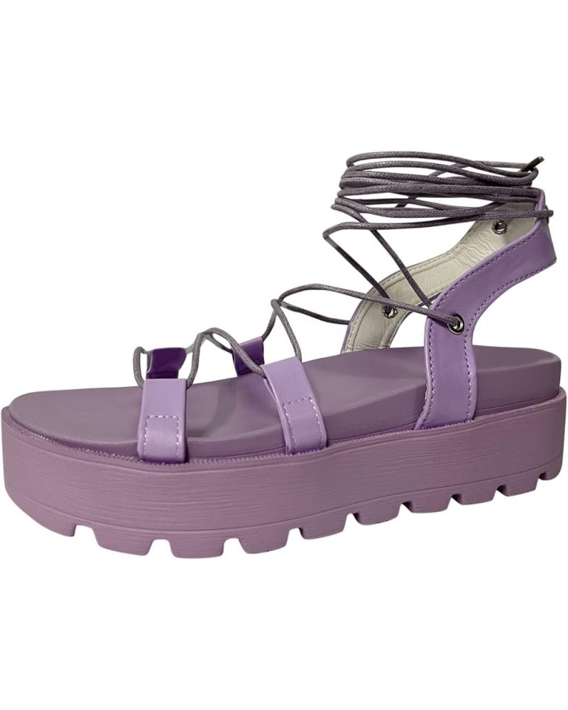 Platform Heels For Women Sexy Strappy Chunky High Heel Sandals Silver Women'S Sandals Strappy Sandals Women Strappy Si Purple...