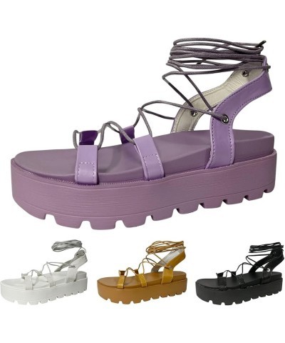 Platform Heels For Women Sexy Strappy Chunky High Heel Sandals Silver Women'S Sandals Strappy Sandals Women Strappy Si Purple...