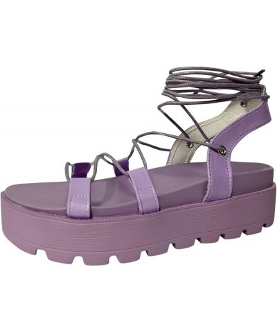 Platform Heels For Women Sexy Strappy Chunky High Heel Sandals Silver Women'S Sandals Strappy Sandals Women Strappy Si Purple...