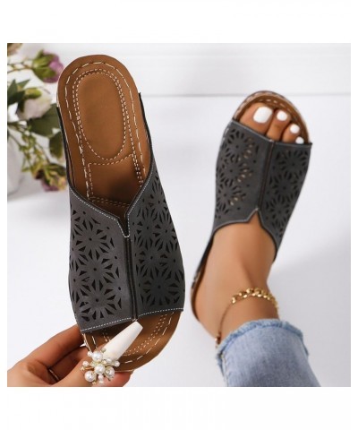 Fashion Sandals For Women Walking Slippers with Arch Surpport Orthopedic Wedge Sandals Women Open Toe Hollow Out Leather Sand...