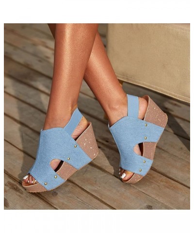 Shoes Retro Women's Mouth Handmade High Heel Fashion Shoes Fish Big Size Women's Sandals Sandals for Women Wedge Heel (Blue, ...