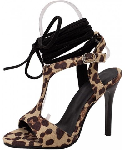 Women Gladiator Strappy Lace-Up Dress Sandals with Open Toe and Stilettos for Party/Dating Leopard $25.90 Sandals