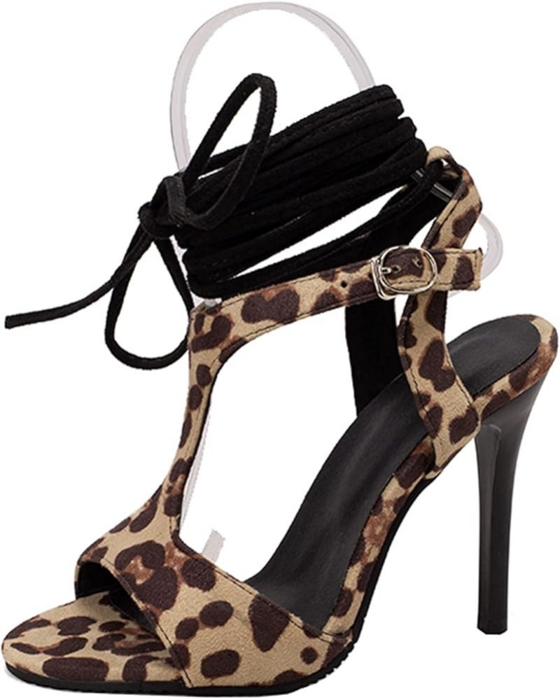 Women Gladiator Strappy Lace-Up Dress Sandals with Open Toe and Stilettos for Party/Dating Leopard $25.90 Sandals