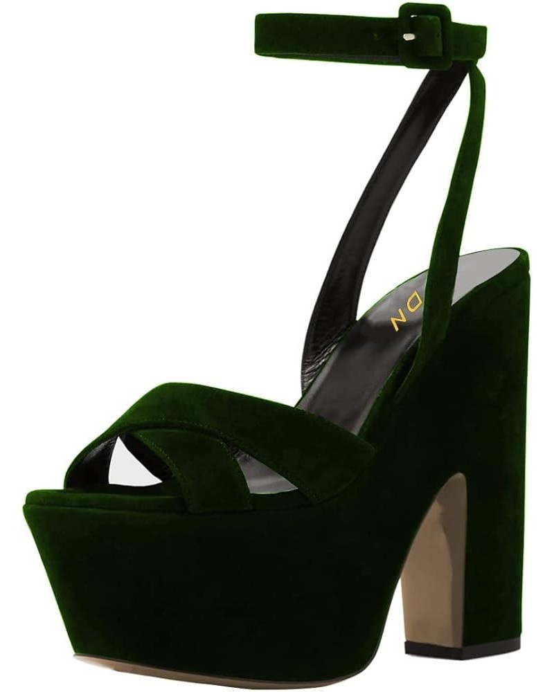 Women's Suede Ankle Strap Buckle Dating Dress Platform Peep Open Toe Chunky High Heels Pumps Size 4-15 US Green $41.26 Sandals