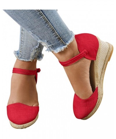 Women's Business Workwear Office Sandal for Summer Point Toe Linen Wedge Platform Shoes Elegant Ladies Shoes A-01 Red $12.57 ...