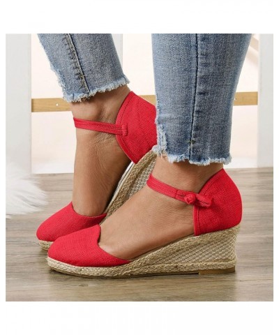 Women's Business Workwear Office Sandal for Summer Point Toe Linen Wedge Platform Shoes Elegant Ladies Shoes A-01 Red $12.57 ...