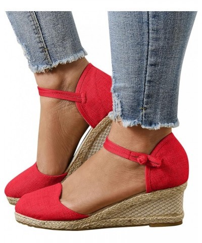 Women's Business Workwear Office Sandal for Summer Point Toe Linen Wedge Platform Shoes Elegant Ladies Shoes A-01 Red $12.57 ...