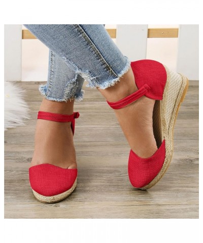 Women's Business Workwear Office Sandal for Summer Point Toe Linen Wedge Platform Shoes Elegant Ladies Shoes A-01 Red $12.57 ...