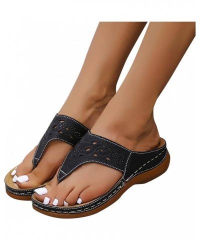 Sandals Women Comfortable Summer Roman Style Rhinestone T-Strap Wedge Platform Sandal Casual Shoes Flip Slippers Outdoor Blac...