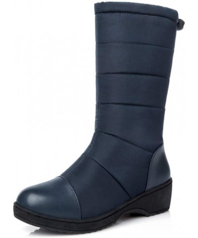 Women's Winter Mid Calf Snow Boots Waterproof Rain Fur Lined Elastic Platform Cold Weather Snow Boot Dark Blue $26.95 Boots