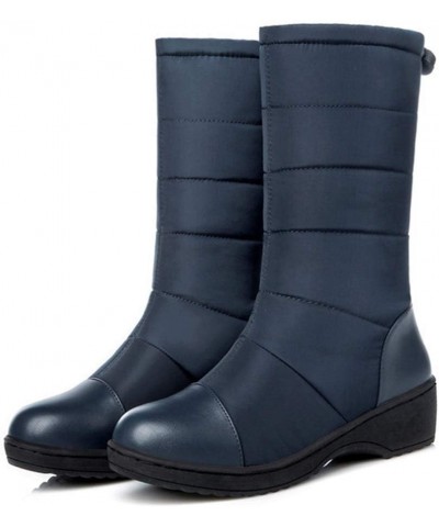 Women's Winter Mid Calf Snow Boots Waterproof Rain Fur Lined Elastic Platform Cold Weather Snow Boot Dark Blue $26.95 Boots