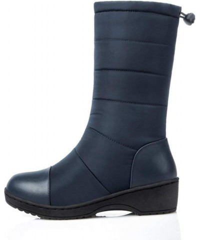 Women's Winter Mid Calf Snow Boots Waterproof Rain Fur Lined Elastic Platform Cold Weather Snow Boot Dark Blue $26.95 Boots