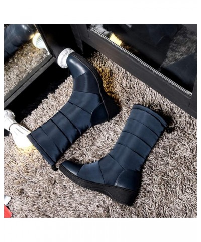 Women's Winter Mid Calf Snow Boots Waterproof Rain Fur Lined Elastic Platform Cold Weather Snow Boot Dark Blue $26.95 Boots