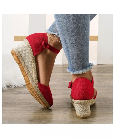 Women's Business Workwear Office Sandal for Summer Point Toe Linen Wedge Platform Shoes Elegant Ladies Shoes A-01 Red $12.57 ...