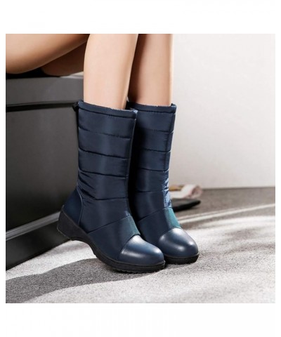 Women's Winter Mid Calf Snow Boots Waterproof Rain Fur Lined Elastic Platform Cold Weather Snow Boot Dark Blue $26.95 Boots