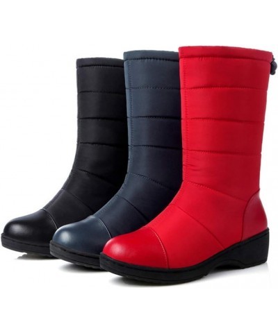 Women's Winter Mid Calf Snow Boots Waterproof Rain Fur Lined Elastic Platform Cold Weather Snow Boot Dark Blue $26.95 Boots