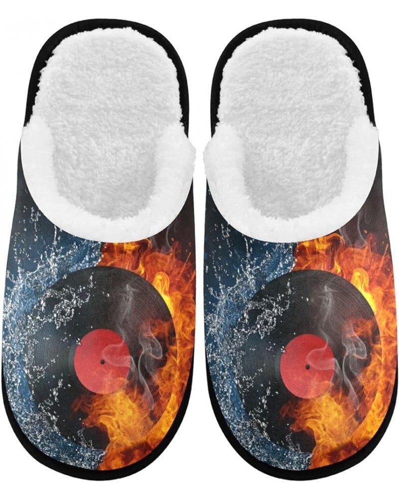 Record in Fire and Water Cozy Fuzzy Mens Womens Memory Foam House Slippers Plush Fleece Indoor Outdoor Slipper Multi $12.09 S...