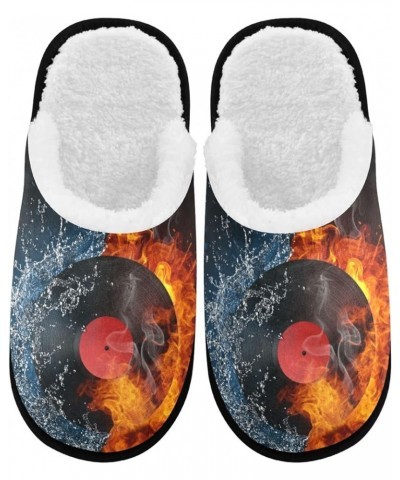 Record in Fire and Water Cozy Fuzzy Mens Womens Memory Foam House Slippers Plush Fleece Indoor Outdoor Slipper Multi $12.09 S...