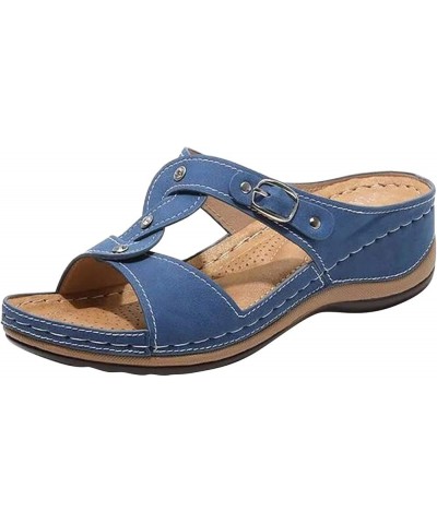 Women's Wedge Platform Sandals Elastic Ankle Strap Platform Sandals Wedge Flip Flops With Arch Support Z 03-blue $12.17 Sandals