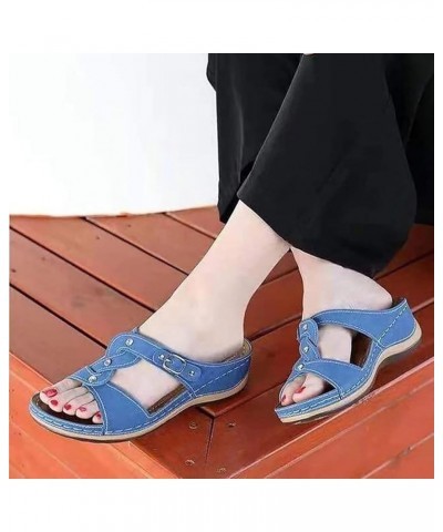 Women's Wedge Platform Sandals Elastic Ankle Strap Platform Sandals Wedge Flip Flops With Arch Support Z 03-blue $12.17 Sandals