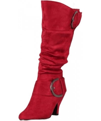 Fall Boots Women Wide Calf Knee High Cowboy Boots Low Cone Heel Slouchy Western Cowgirl Tall boots for Ladies N-red $23.89 Boots