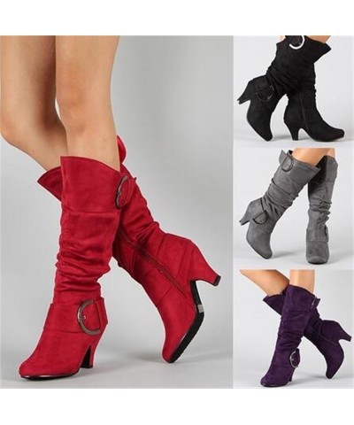 Fall Boots Women Wide Calf Knee High Cowboy Boots Low Cone Heel Slouchy Western Cowgirl Tall boots for Ladies N-red $23.89 Boots