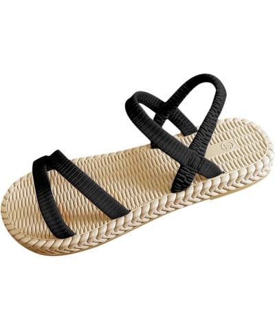 Womens Flat Shoes Elastic Band Casual Bohemian Sandals Beach Sandals Flip Flops Sequin Sandals for Women (Black, 7.5) 6.5 Bla...