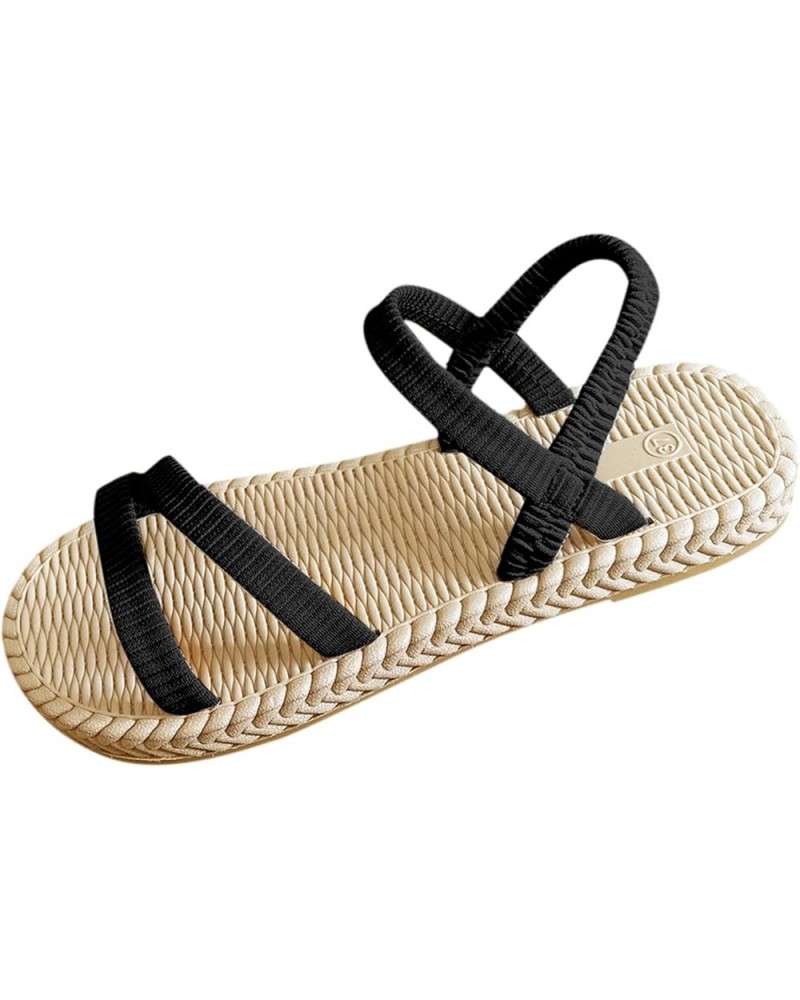 Womens Flat Shoes Elastic Band Casual Bohemian Sandals Beach Sandals Flip Flops Sequin Sandals for Women (Black, 7.5) 6.5 Bla...