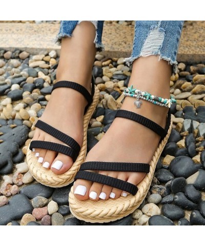 Womens Flat Shoes Elastic Band Casual Bohemian Sandals Beach Sandals Flip Flops Sequin Sandals for Women (Black, 7.5) 6.5 Bla...