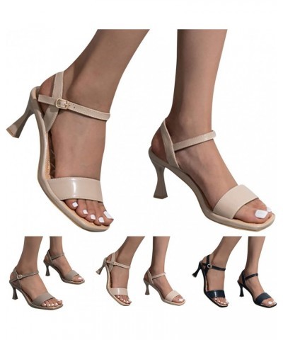 Women's Square Toe Lace Up Party Shoes Stiletto Heeled Sandals Women's Heeled Sandals Silver Z 01-khaki $14.67 Sandals