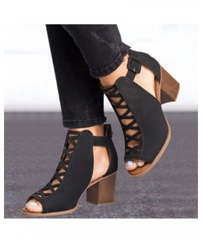 chunky high heel wedge sandals for women, Arch Support Solid color Leisure fish mouth Comfortable Wedges heels Black $18.12 S...