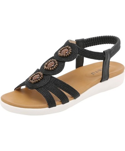 Dressy Flip Flops, Women's T-Strap Beaded Flower Rhinestone Flat Sandals Dress Beach Shoes Black $14.69 Sandals