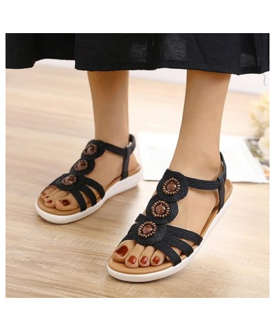 Dressy Flip Flops, Women's T-Strap Beaded Flower Rhinestone Flat Sandals Dress Beach Shoes Black $14.69 Sandals