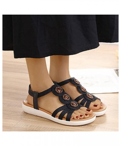 Dressy Flip Flops, Women's T-Strap Beaded Flower Rhinestone Flat Sandals Dress Beach Shoes Black $14.69 Sandals